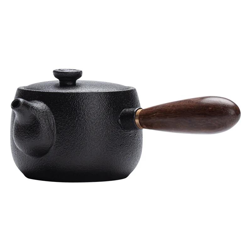 Чайник из грубой керамики в японском стиле, чайник с боковой ручкой, портативный чайник большой емкости с ручкой, чайная посуда ручной работы, чай кунг-фу
