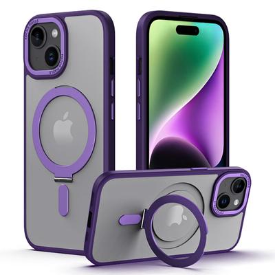 Магнитный чехол для телефона для iPhone 15, с кольцом-подставкой, TPU+Акрил, Матовый, Защита от отпечатков пальцев