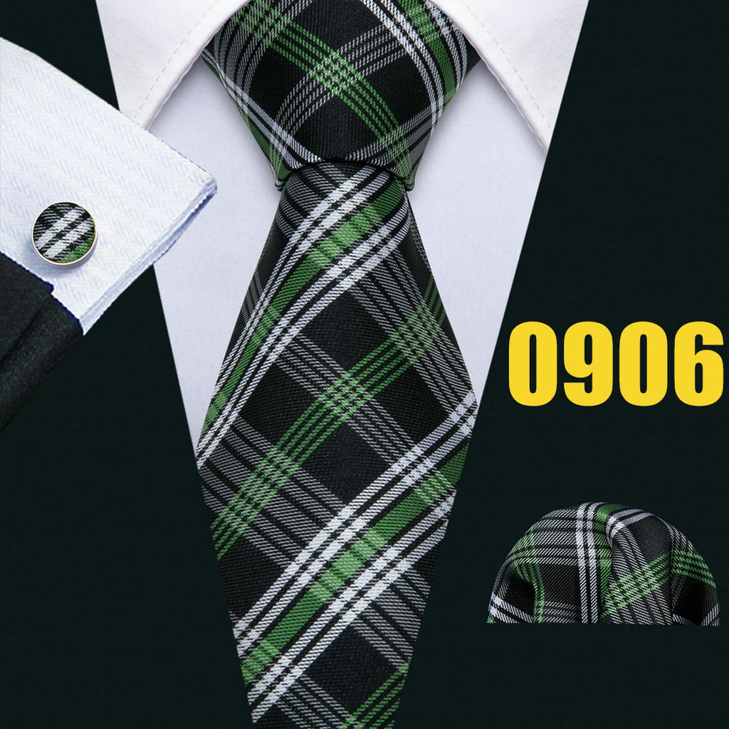Barry.Wang Mens Fashion Tartan Plaid Ties Hanky Cufflinks Formal Wedding Casual