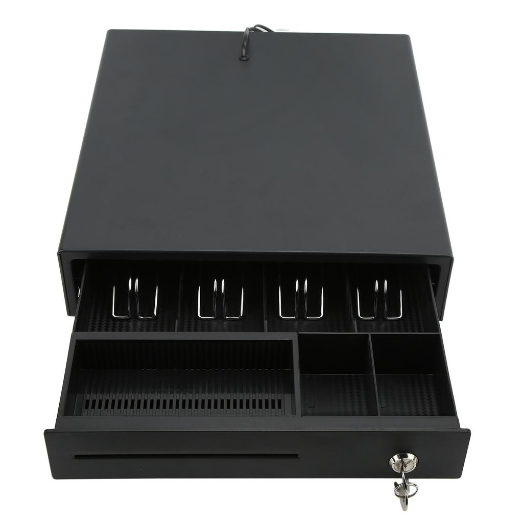 Cash Register Box 3 Coin Tray 4 Bill 3 Level Lock Black DC 12?24V with 2 Keys for Supermarket