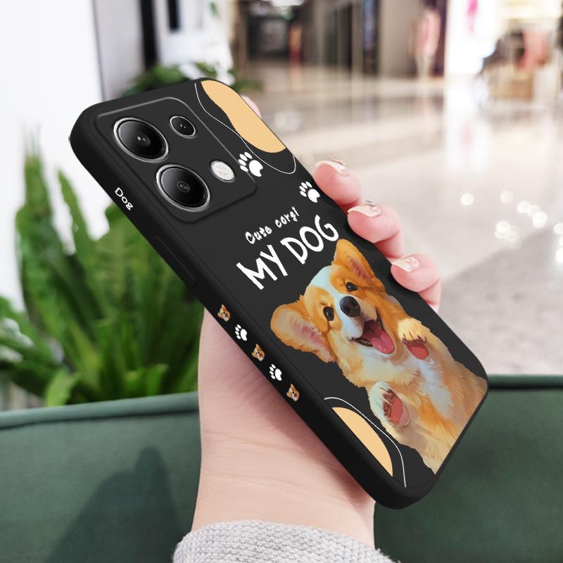 Милый чехол для телефона с корги для Xiaomi Redmi Note 14 13 12 12S 11 11S 10 10S 9 9S Pro Plus 4G 5G Жидкий силиконовый чехол