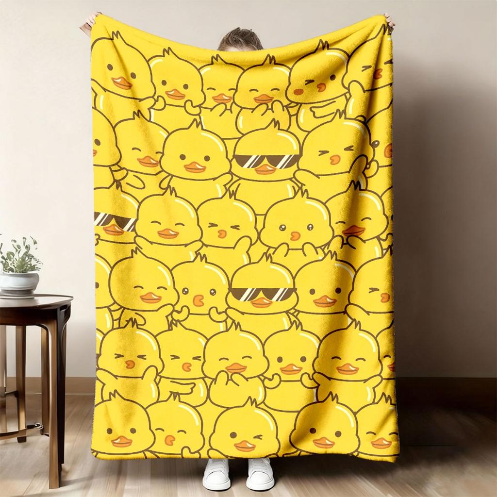 Cute Cartoon Yellow Ducks Full Print Flannel Blanket Cool Sunglasses Funny Expression Animal Pattern Soft Throw for Bedroom