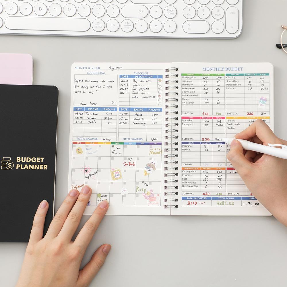 1PC 50 Sheets Budget Planner PVC Hardcover Monthly Budget Book Undated Finance Planner With Expense Tracker Notebook