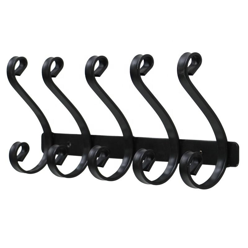 Black Iron Metal Wall Mounted Coat Rack with Key Holder Zebra Pattern 7 Hooks Eco-Friendly Multifunction Design for Clothing