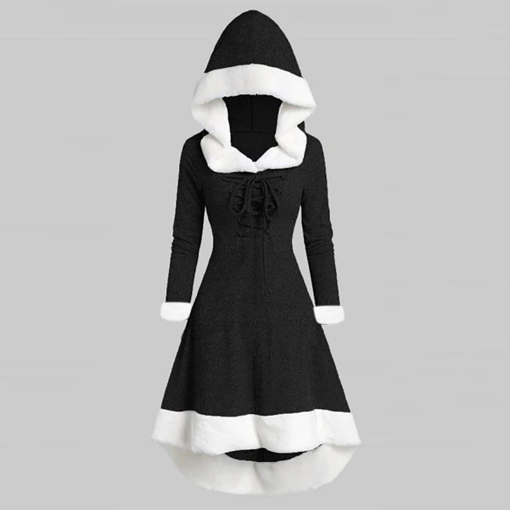 Женское платье с длинными рукавами, капюшоном, пэчворк-подолом и нерегулярными длинными рукавами