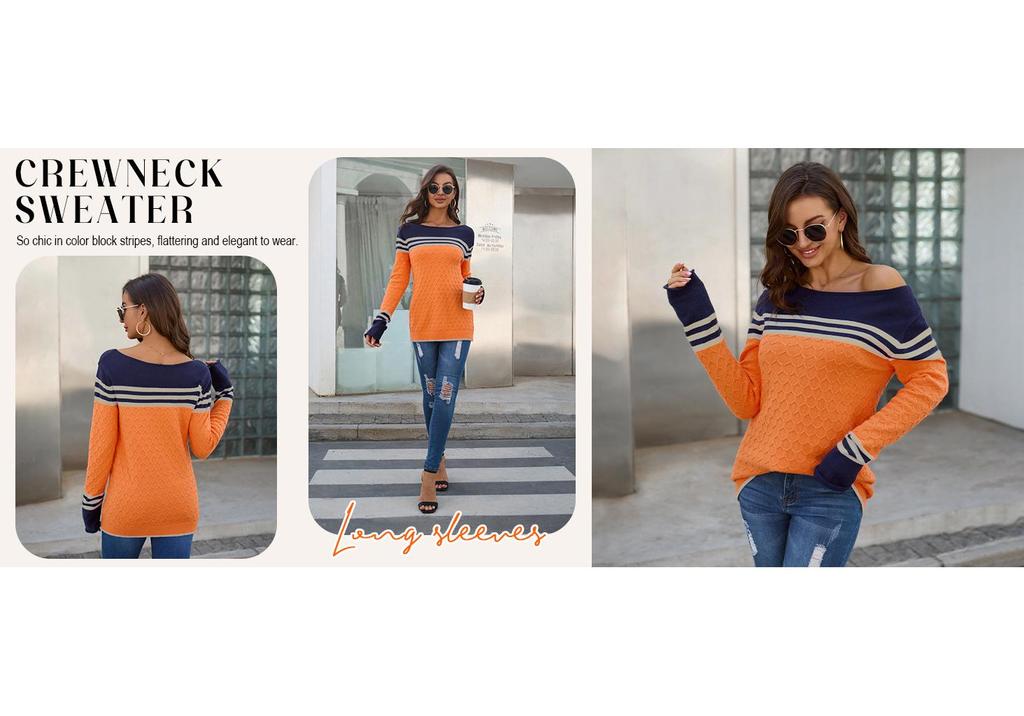 2025 European American Striped Color Block Knit Sweater: Autumn/Winter Women's Fashion Pullover