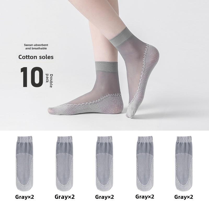 Женские прозрачные нескользящие короткие носки Bonas - весна/лето, тонкий кристаллический шелк, хлопковая подошва, анти-цепляние, износостойкие.