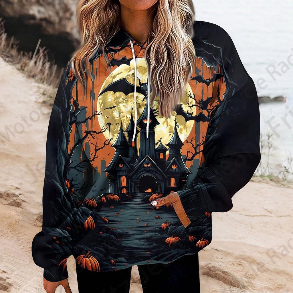 Хэллоуин 3D Печать Толстовка Женская Мода Большие Толстовки Женские Толстовки Пальто Девушка С Капюшоном Толстовка Зимний Спортивный Костюм Уличный Свободный
