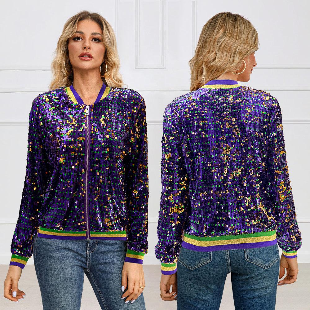 Long Sleeve Sequins Fashion Trend Baseball Jacket Cardigan Women's Jacket