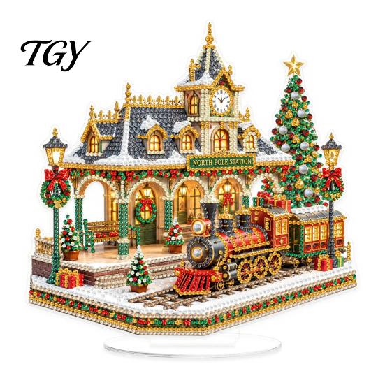 Sparkling Hanging Ornaments Christmas Faux Diamond Art Kit, Santa Snowman Ornament DIY Double Sided Acrylic Pendant with Rhinestones Craft Kit
