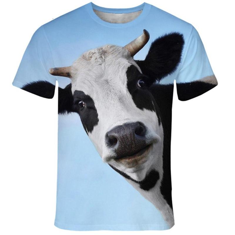 Забавная дизайнерская футболка с изображением коровы, мужская одежда, короткие рукава, футболка с круглым вырезом, 3D-принт, симпатичная ферма животных, повседневные футболки для активного отдыха