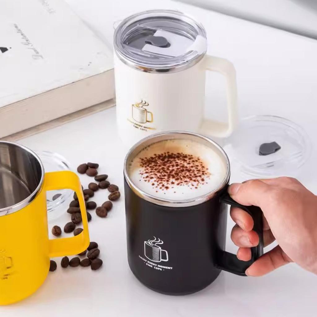 304 Stainless Steel Double-Wall Coffee Cup With Handle Portable Sealed Water Cup Reusable Insulated Milk Coffee Mug