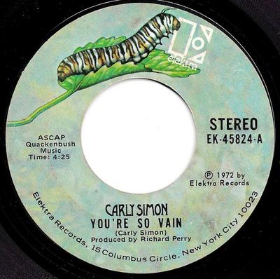 7-дюймовая пластинка CARLY SIMON - You're So Vain EK45824 Elektra 1972 США Рок Б/у