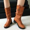 Women's Low-heeled Boots Autumn and Winter New European and American Thick-heeled Large-size Roman Medium Boots
