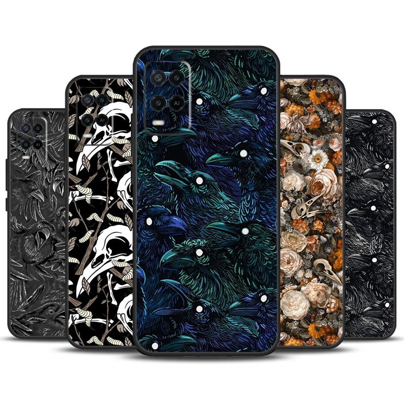 Raven Crow Skull pattern For OPPO A57 A77 A17 A16 A15 A54 A74 A94 A52 A72 A5 A9 A53 A91 A93 A76 A96 A58 A78 A98 Case