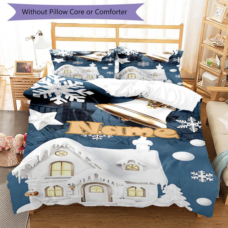 3pcs Custom Name Christmas Bedding Set Duvet Cover Closure Includes 1 Duvet Cover & 2 Pillowcases, Soft and Comfortable for All Seasons.