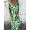 Women's Long-sleeved V-neck Loose Leopard Print Long Dress
