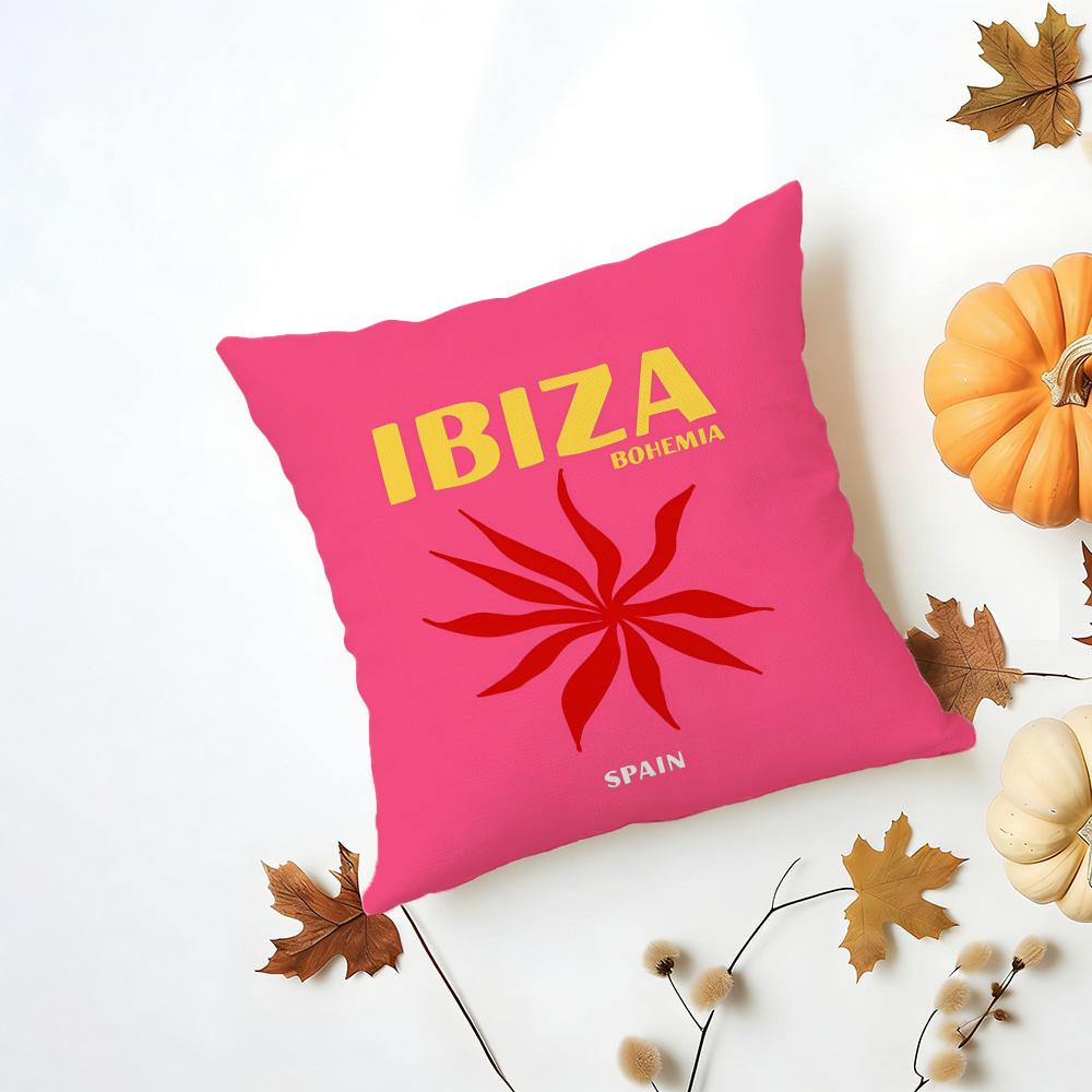 Bright Cheerful Anime Summer Travel Series Cushion Cover Washable Linen Pillowcase Soft  for Daily Sofa Bed Home Room Decor