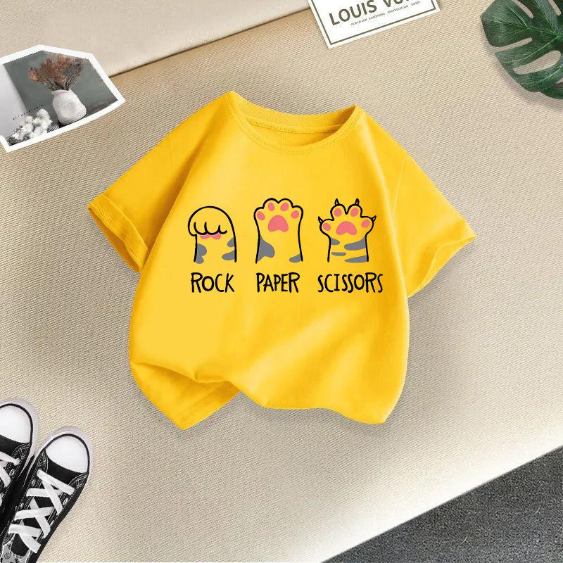 New Summer New Cat Printed Candy Color Funny Round Neck Short Sleeve Baby Girls Summer Clothes Trendy Childrens Tshirt