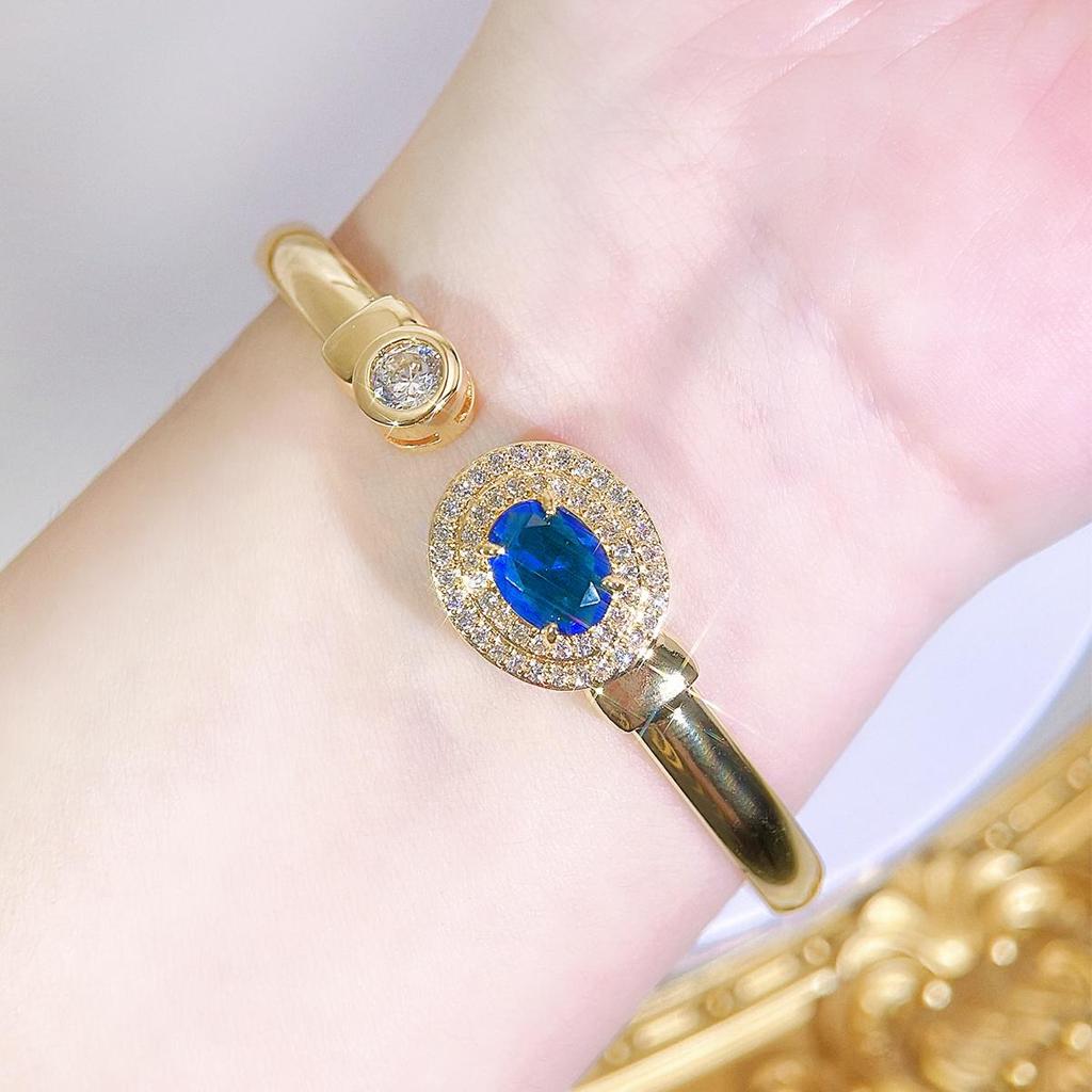 CMM Modern Jewelry European Fashion Sapphire Color Zircon Opening Adjustable Bracelet Bangle Golden Woman All-Match Jewelry Accessories