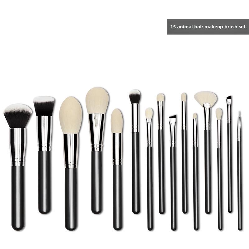 Набор из 15 профессиональных кистей для макияжа с шерстью животных для визажистов