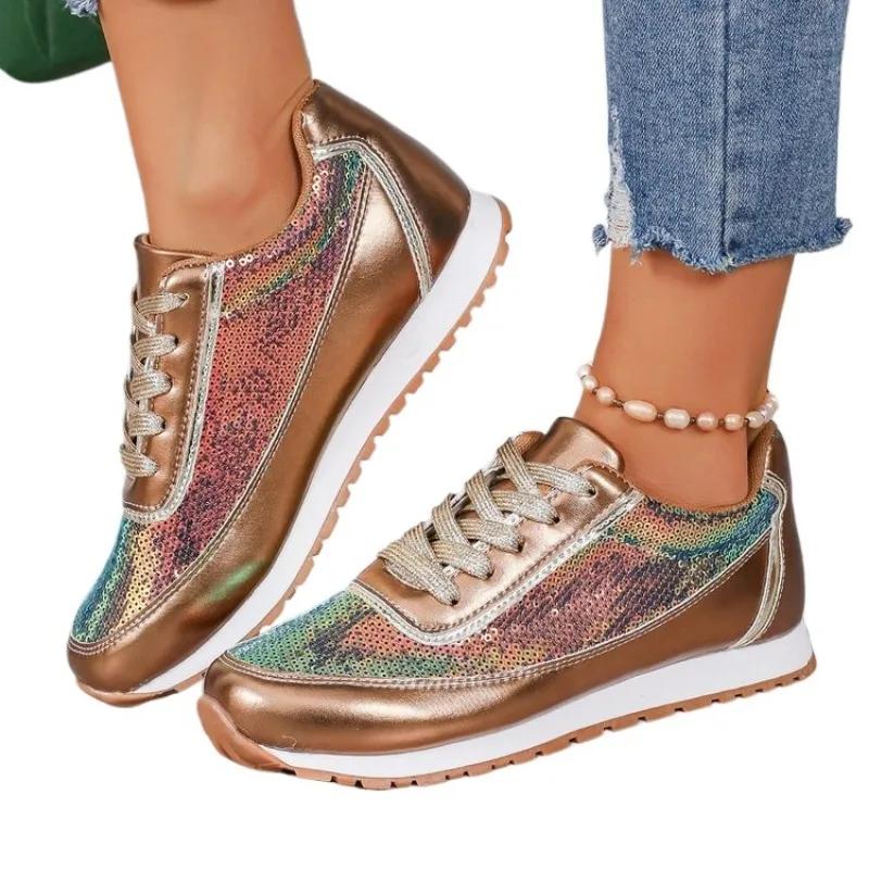 Модные женские спортивные туфли 2024 года, новые, на толстой подошве, на плоском каблуке, с круглым носком и ремешком, повседневные женские туфли, размер 43