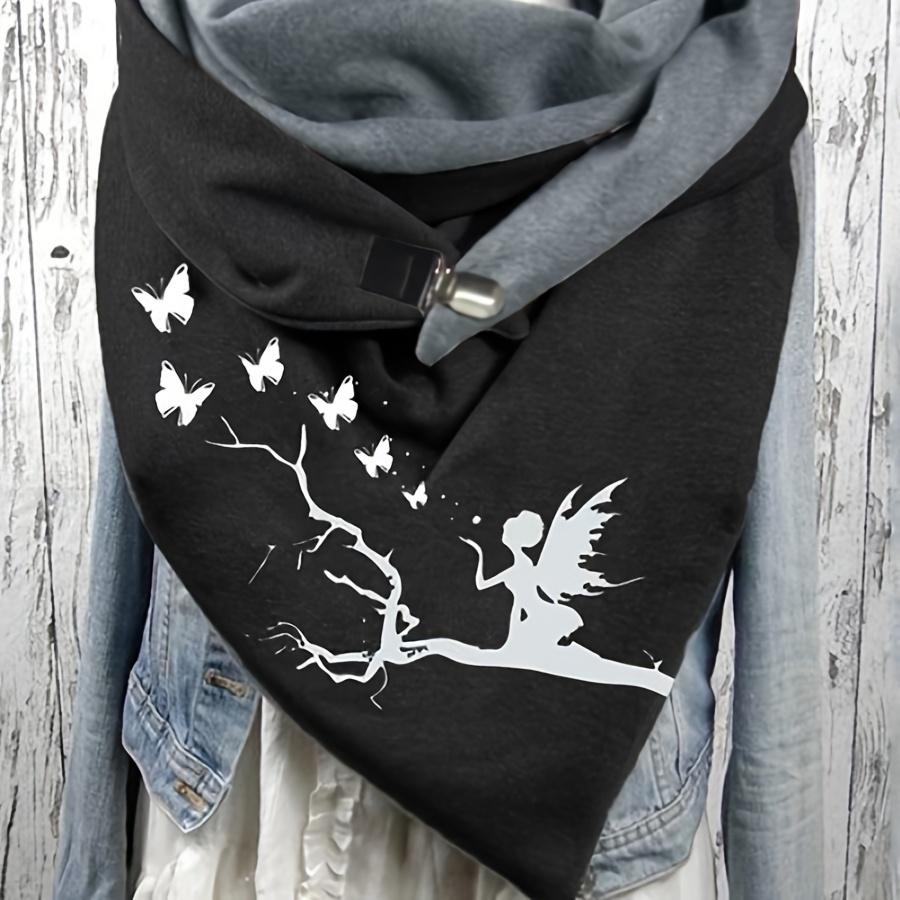 Women's Casual Warm Owl Print Triangle Scarf - 100% Polyester, Elastic, Windproof - Decorative Animal Pattern Shawl Wrap for Weekend Wear