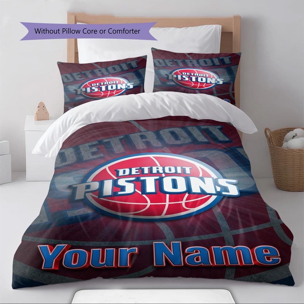 Name Custom Detroit Pistons Pattern Bedding Set Quilt Cover Pillowcase Home Decor Gift (1 * duvet cover + 2 * pillowcase, without core)