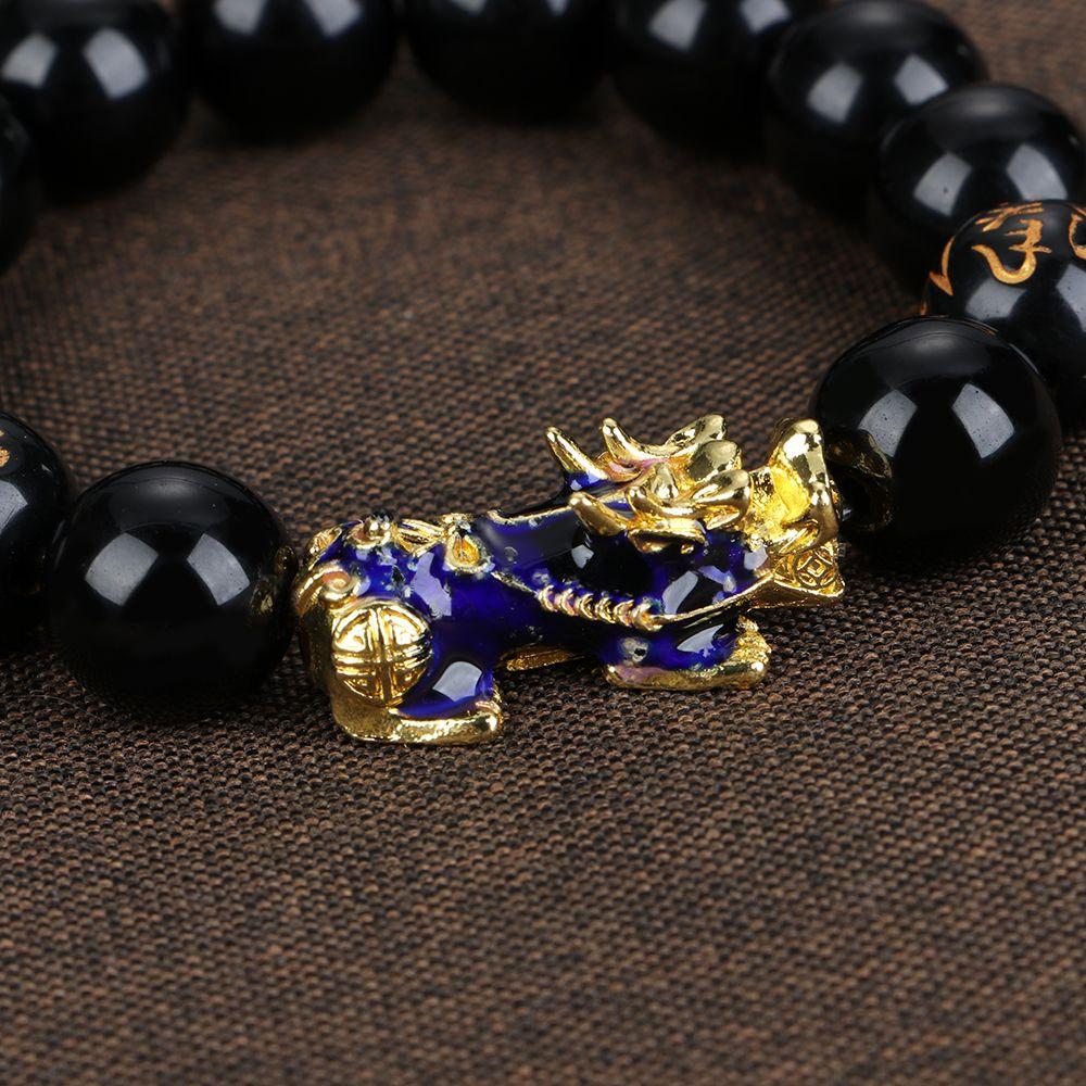 Черная цепь позолоченный температурный талисман с подвеской PiXiu бисер браслет на удачу браслет
