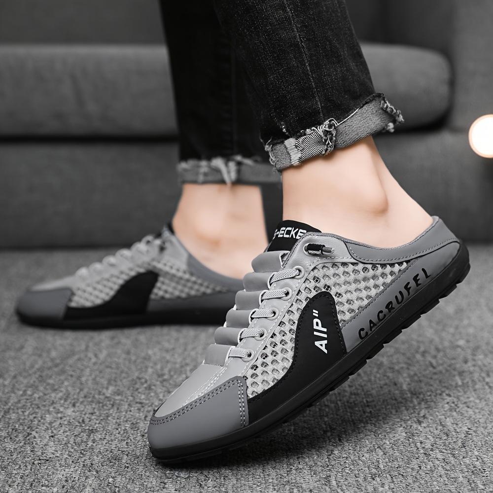 Men's Summer Flat Bottomed Mesh Slip-On Casual Fashion Shoes - Lightweight, Breathable, All-Match Slippers, Half Slippers Male