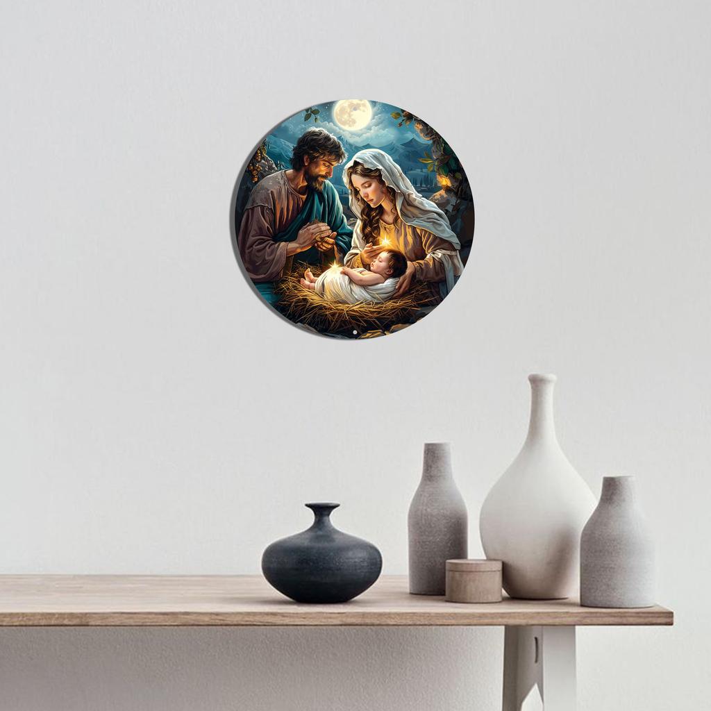 5 шт. Премиум 8x8 дюймов HD деревянный круглый деревянный знак с изображением рождественского вертепа, 2D плоская печать на стене, простая установка для дома, квартиры, ресторана