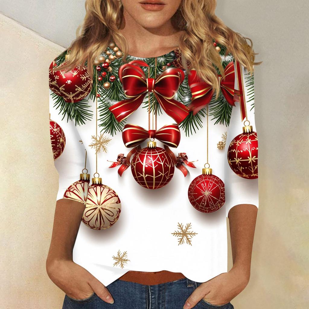 Рубашки с рукавом 3/4 для женщин, футболки с принтом, блузки, повседневные, больших размеров, базовые топы, пуловеры