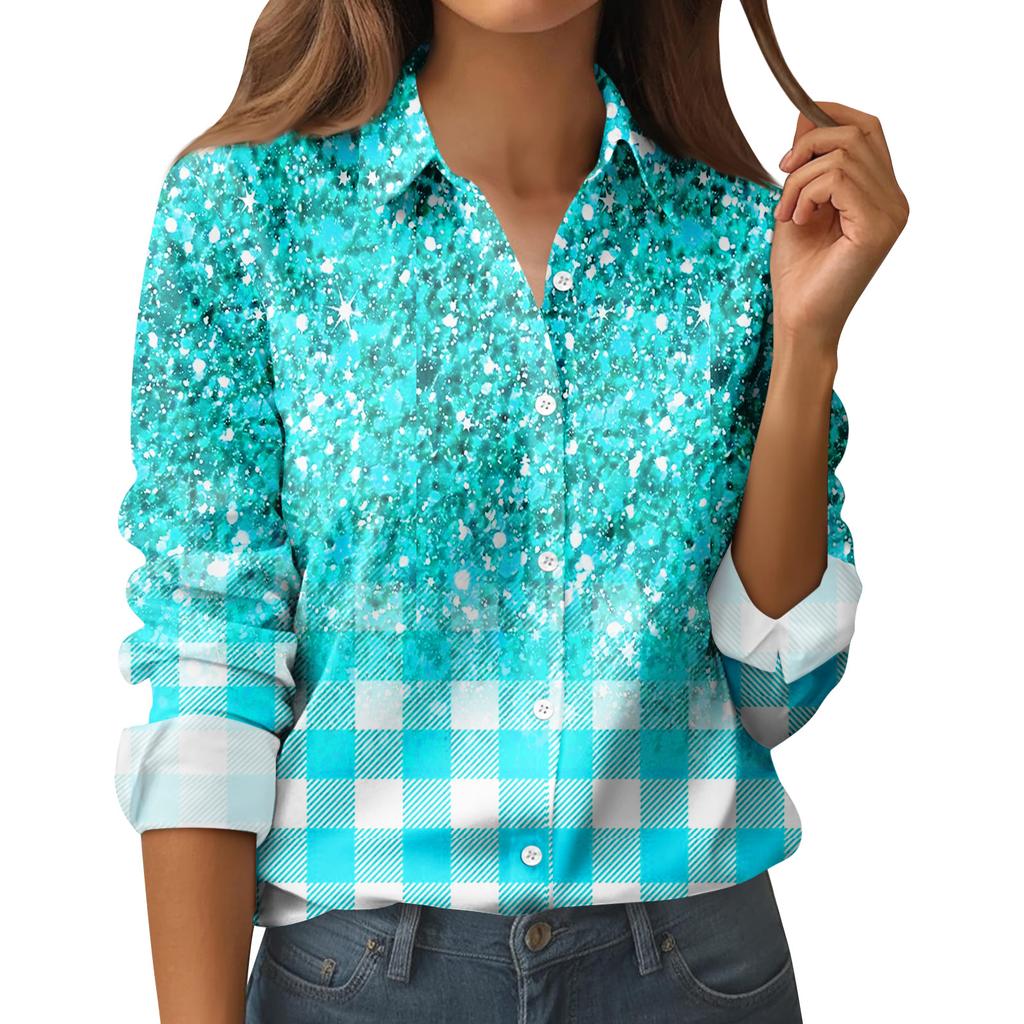 Women's Shirt Blouse Print Button Long Sleeve Casual Basic Shirt Collar Regular Top