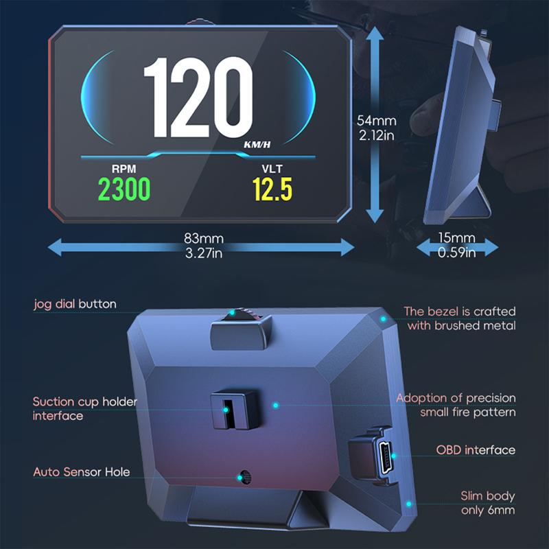 P16 ЖК-дисплей OBD2 Head Up Display Турбонаддув Давление масла Температура масла Расход топлива Датчик скорости автомобиля