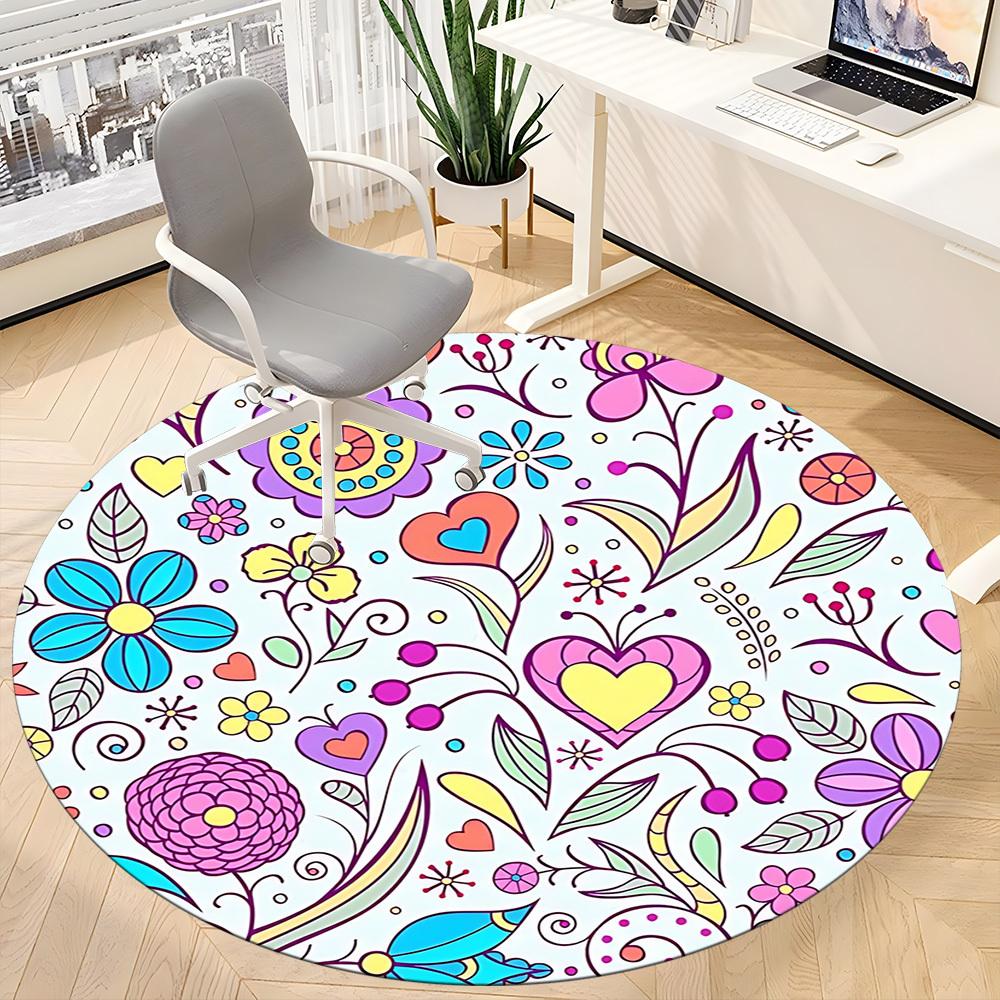 1pc Floral Heart Pattern Chair Carpet for Office Non Slip, Machine Washable Rug for Office, Room Holiday Decor for Christmas, Birthday Polyester