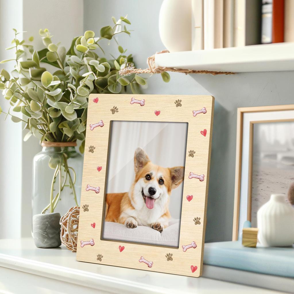 Pet Picture Frame, 4x6 Wood Photo Frame, Gift for Pet Lover Owner, Picture Photo Frames for Desk Decor, Memorial Cat Dog Keepsake -52