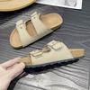 Мода 2024 года, летние женские тапочки из пробки с двумя пряжками, замшевые сандалии на плоской подошве из коровьей кожи для женщин, ретро-шитье, садовые мюли, сабо, сандалии