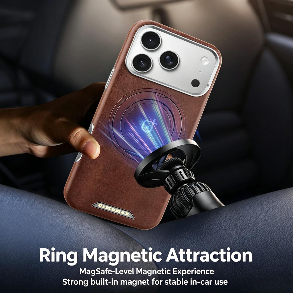 360° Вращающаяся подставка-кольцо Кожаный чехол для IPhone 18 Pro Max 17 Air 16 Pro 15 Plus 14 13 12 Магнитный кронштейн для зарядки Чехол для телефона