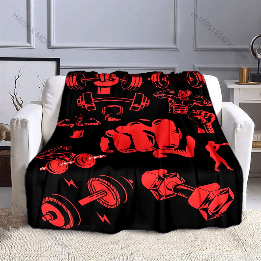 1PC Fitness dumbbells fists muscles Print Adult Children Warm Blankets Home Travel Car Soft Comfortable Suitable for all seasons