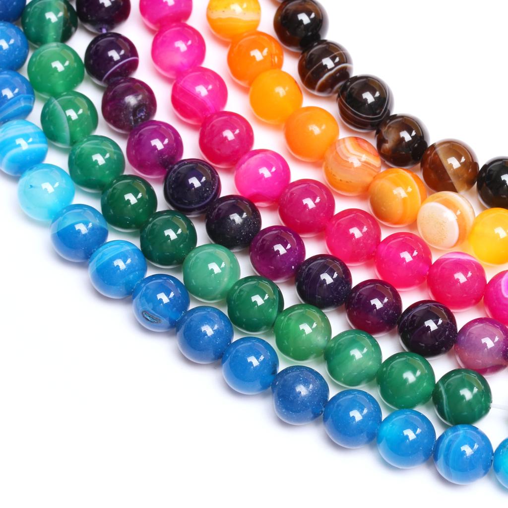 Accessory For Jewelry DIY Stone Stripe Agates Fashion Beads 4/6/8/10/12mm Spacer Beads Mobile Phone Chain 40/30/20/5Pcs Jewelry Making Beads