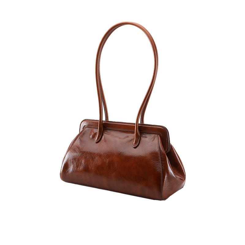 Сумка из коровьей кожи 2025 новая кожаная женская сумка большой вместимости модная сумка подмышку из первого слоя кожи с масляной восковой пропиткой