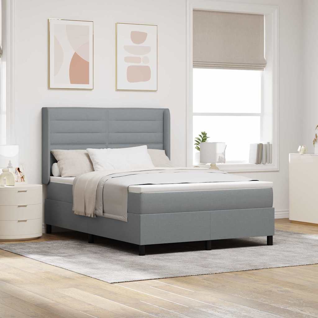 LED Box Spring Bed with Mattress Light Grey 140 x 200 cm Fabric