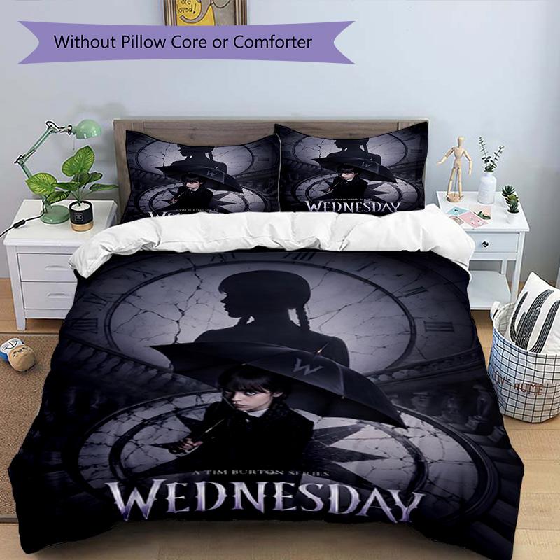 3pcs Wednesday Design Cover Set - HD Printed Bedding with 1 Cover and 2 Pillowcases - Perfect for Home and Dorm Decor