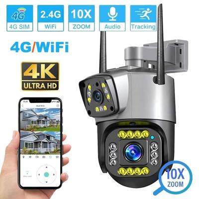 Новая IP-камера с двойным объективом 4G/WiFi, 8 МП, 4K, беспроводная уличная камера видеонаблюдения для умного дома, ночное видение, V380, цифровой зум, камера видеонаблюдения