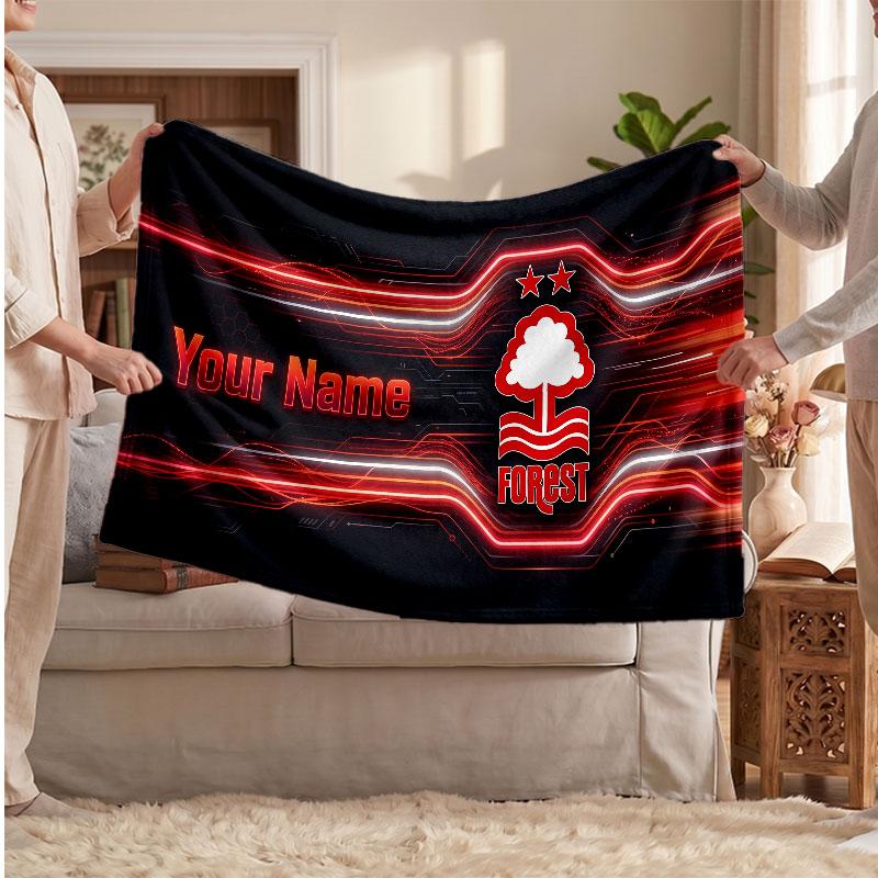 Nottingham Forest Personalized Fleece Blanket With Football Logo, Custom Name Text Soft Warm Home Throw Blanket