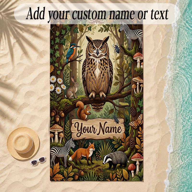 Animals Theme Soft Beach Towel Personalized Custom Name Text Towel Portable for Beach Pool Travel