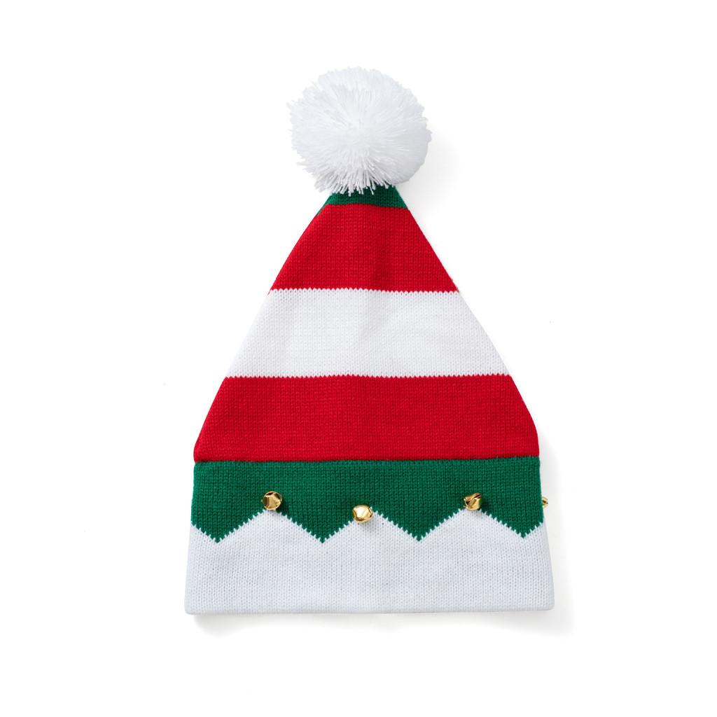 Christmas Adult And Children Striped Knitted Hat With Bell Decoration For Seasonal Gift Giving