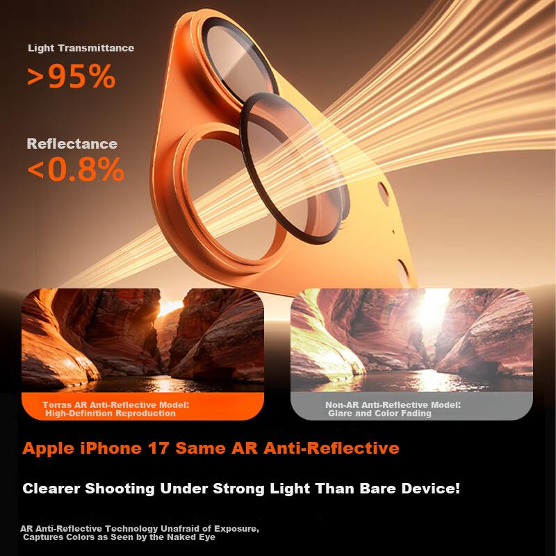 Torras AR Anti-Reflective Full-Coverage Lens Protector for iPhone 17 Pro Max Aluminum Alloy Silver White