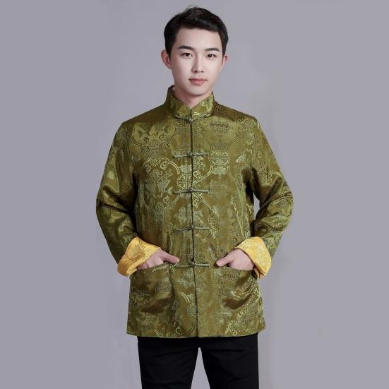 Мужская рубашка в китайском стиле, костюм Тан, рубашка с воротником-стойкой, имитация атласа, двусторонний принтованный топ, просторная цветная рубашка для повседневной носки на праздниках