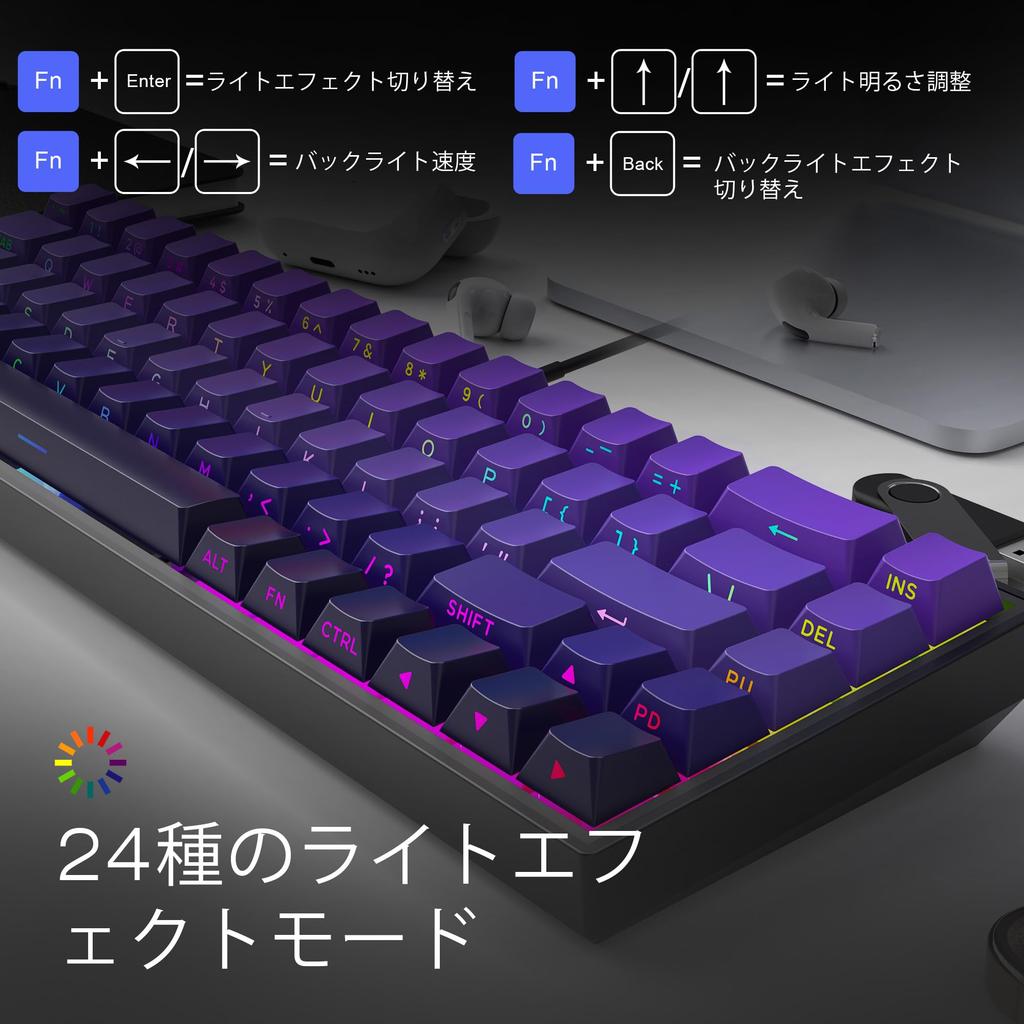 ZIPFORCE Gaming Keyboard, 68-Key Mechanical Keyboard with Blue Liner Switches, Type-C Wired Connection, Multi-Color Mixed Backlighting, PBT Keycaps,